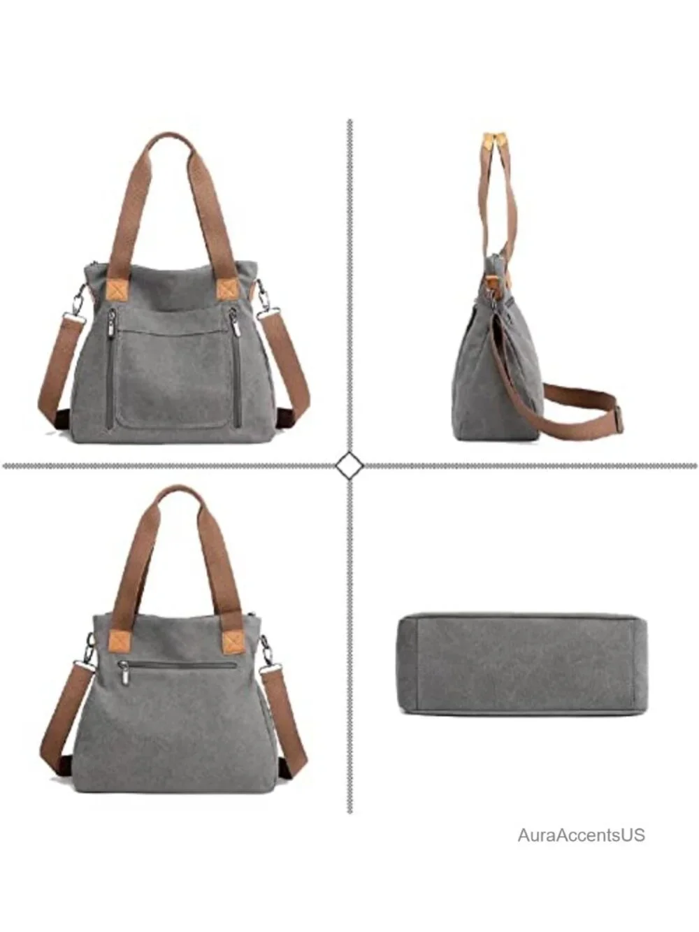 Large Canvas Hobo Crossbody Bag with Multiple Pockets